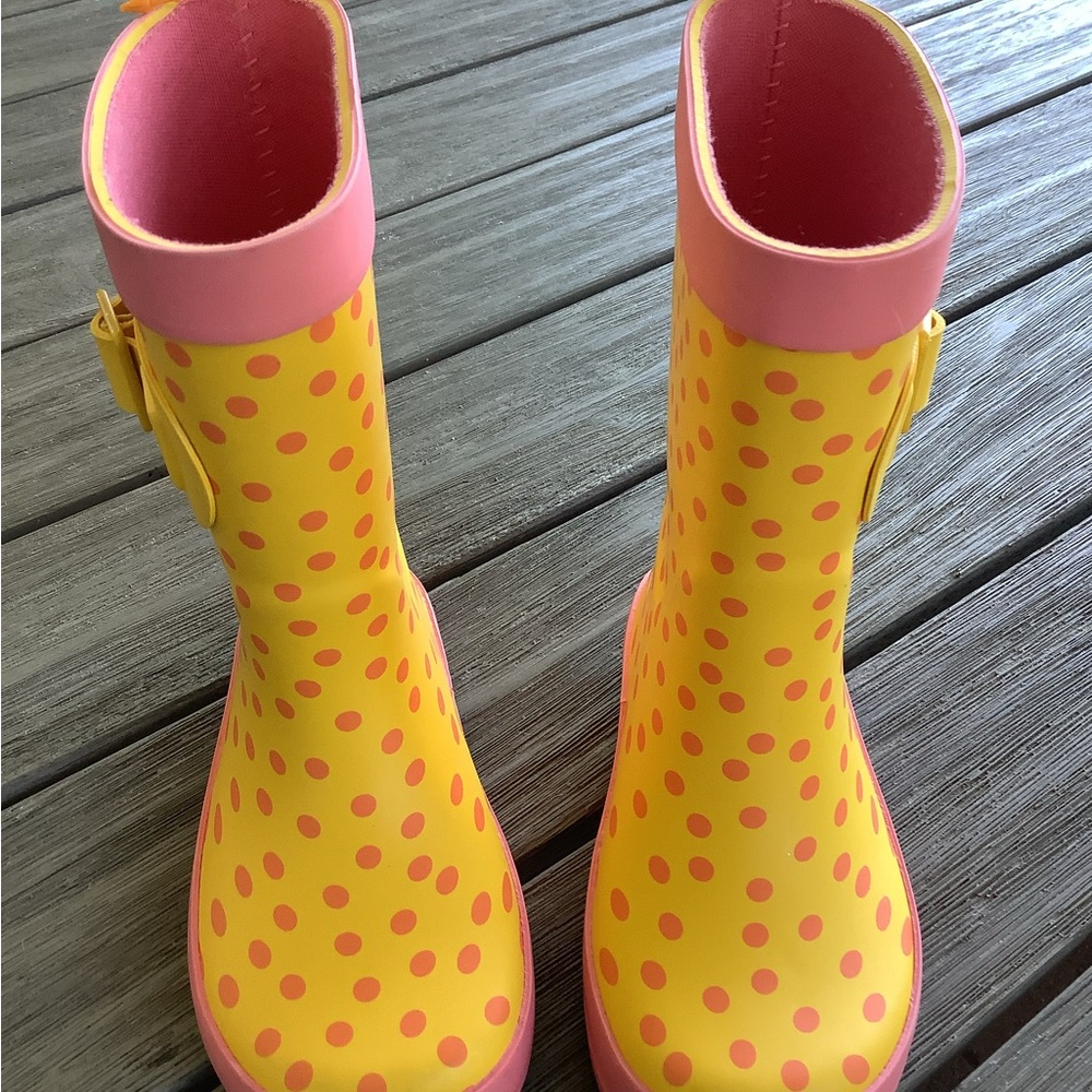 Yellow and Pink Polka Dot Rain & Snow Boots